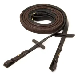 Schockemohle Premium Rubber Reins With Hook And Stud -Finest Equestrian Supplies 1103 00021 rubberreins darkbrowngold 1 1 jpg