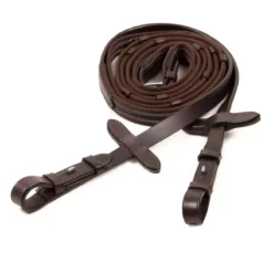 Schockemohle Rubber Tied Grip Reins With Hook -Finest Equestrian Supplies 1103 00025 gripreins darkbrownsilver 2 jpg