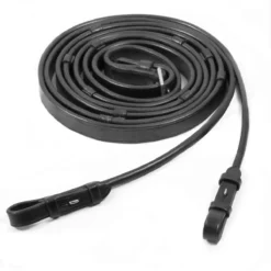 Schockemohle Round Stitched Leather Reins With Hooks -Finest Equestrian Supplies 1103 00024 leatherreins blacksilver 1 1 jpg