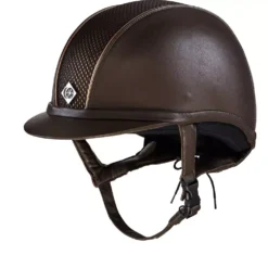 Charles Owen My AYR8 Plus Piping Riding Hat Special Order Item 30 Charles Owen My AYR8 Plus Piping Riding Hat Special Order Item -Finest Equestrian Supplies brown leather look brown gold double piping 15 jpg