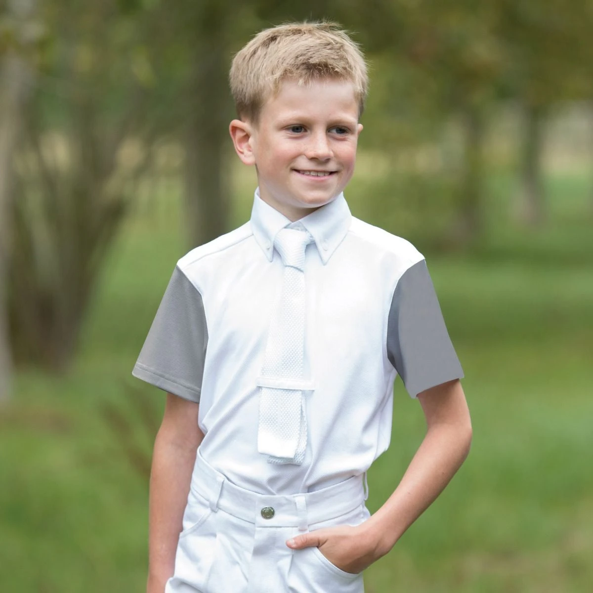 Equetech Boys Waffle Competition Shirt White 5 Equetech Boys Waffle Competition Shirt White - Image 3