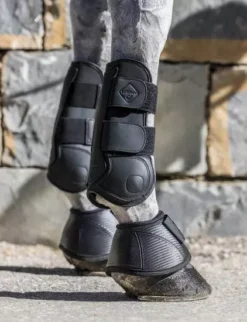 LeMieux Capella Leather Tendon Boots -Finest Equestrian Supplies capella tendon boots black on horse 1 2 jpg