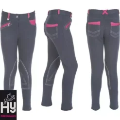 HyPERFORMANCE Diesel Children's Jodhpurs -Finest Equestrian Supplies hyperformance diesel children s jodhpurs charcoal pink 4 jpg