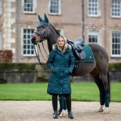 LeMieux Loire Fly Hoods -Finest Equestrian Supplies it03276 lifestyle loireclassicdressagesquare spruce 1 3 jpg