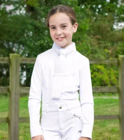 Premier Equine Tessa Girls Long Sleeve Show Shirt -Finest Equestrian Supplies mini tessa long sleeve tie show shirt white 1 3 jpg