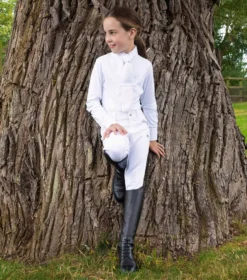 Premier Equine Tessa Girls Long Sleeve Show Shirt -Finest Equestrian Supplies mini tessa long sleeve tie show shirt white 2 6 jpg