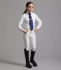 Premier Equine Tessa Girls Long Sleeve Show Shirt -Finest Equestrian Supplies mini tessa long sleeve tie show shirt white 6 3 jpg